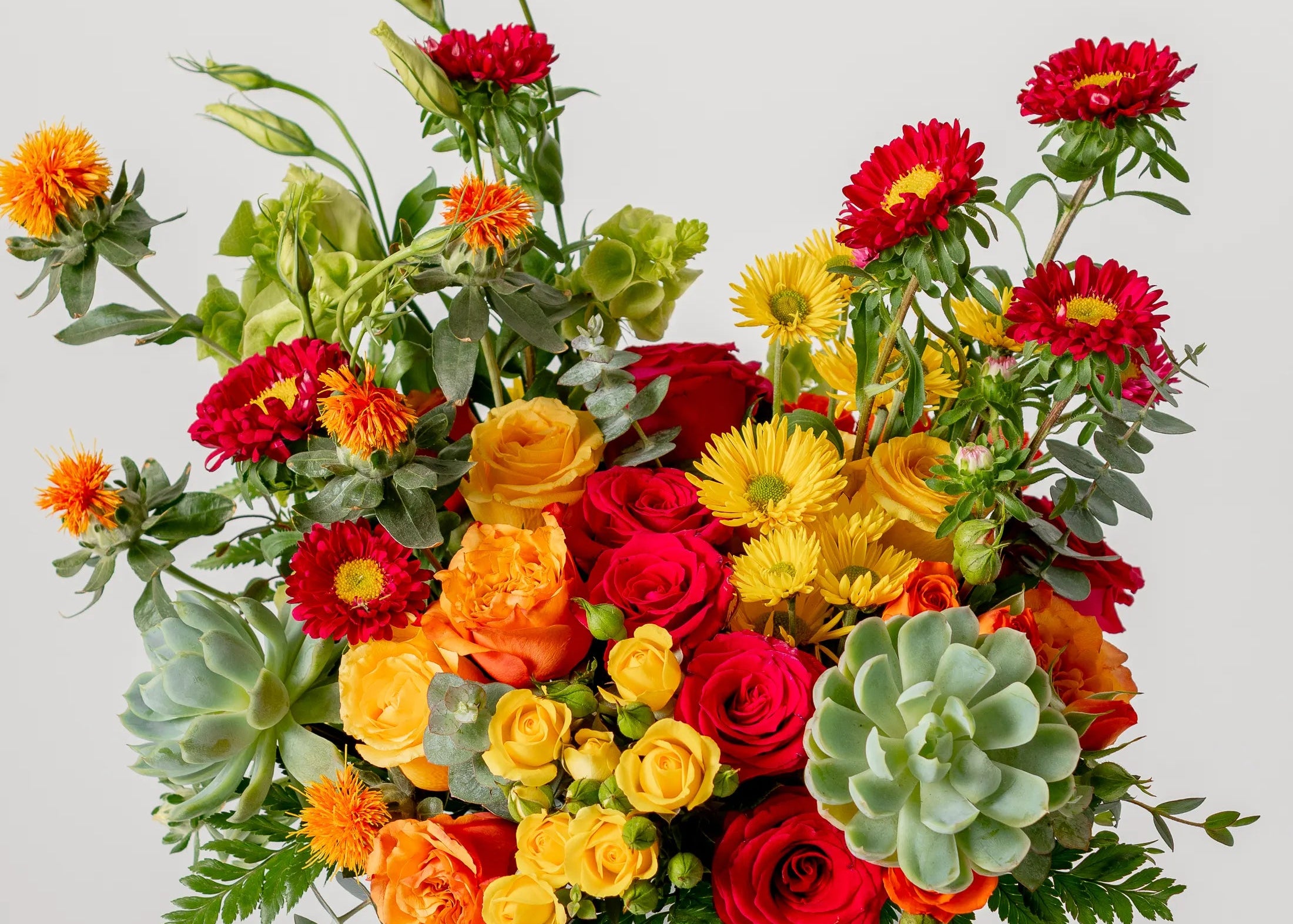 caja floral rosas naranjas suculentas mexico